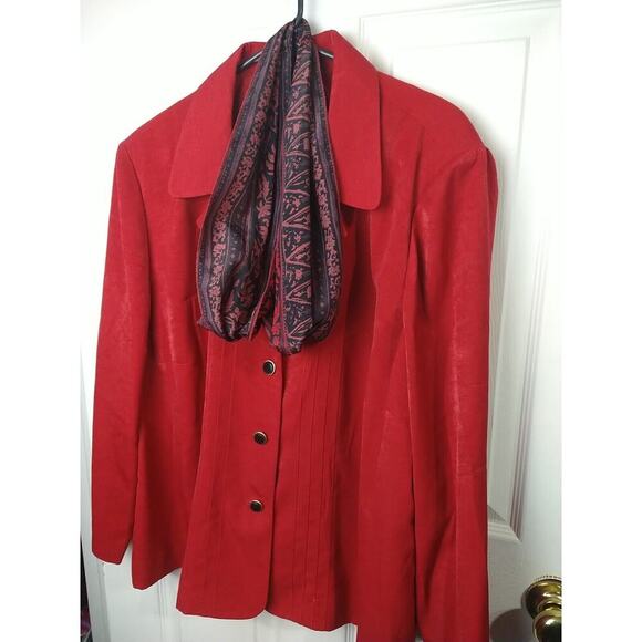 Leslie Fay Woman 20WP Shacket With Scarf Professional Career Red Collared Button - Picture 7 of 10